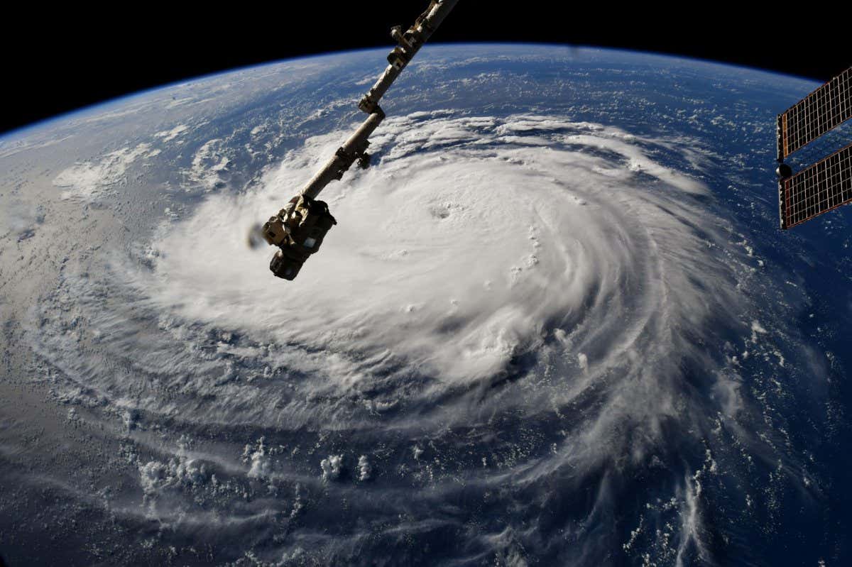 https://www.nasa.gov/image-feature/hurricane-florence-viewed-from-the-space-station Astronaut Ricky Arnold, from aboard the International Space Station, shared this image of Hurricane Florence on Sept. 10, taken as the orbiting laboratory flew over the massive storm