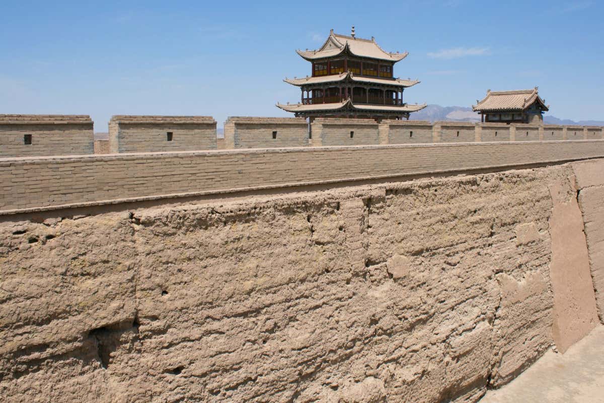 A section of the Great Wall of China made with rammed earth
