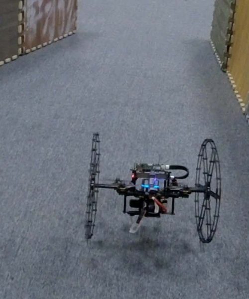Flying drone can roll on the ground to save energy over long distances