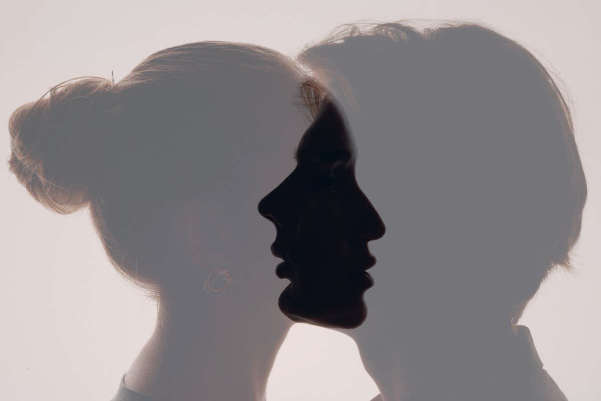 Love of couple young adult man and woman multiple exposure silhouettes; Shutterstock ID 2366900401; purchase_order: -; job: -; client: -; other: -