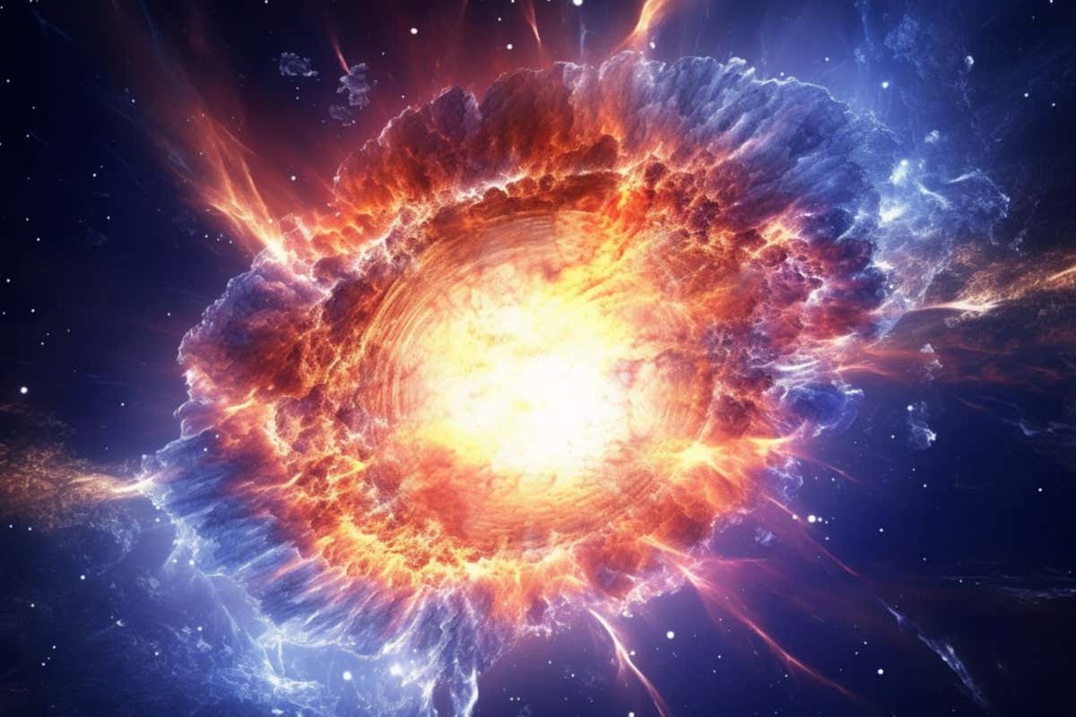 A view of a supernova explosion with its bright light and shockwave visible; Shutterstock ID 2298465659; purchase_order: -; job: -; client: -; other: -