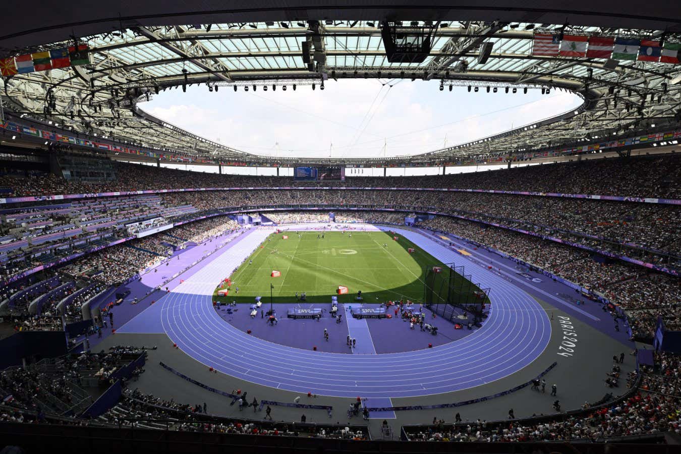 2XNT486 Saint Denis, France. 02nd Aug, 2024. Olympics, Paris 2024, athletics, Stade de France, preliminary competition, view into the stadium. Credit: Sven Hoppe/dpa/Alamy Live News