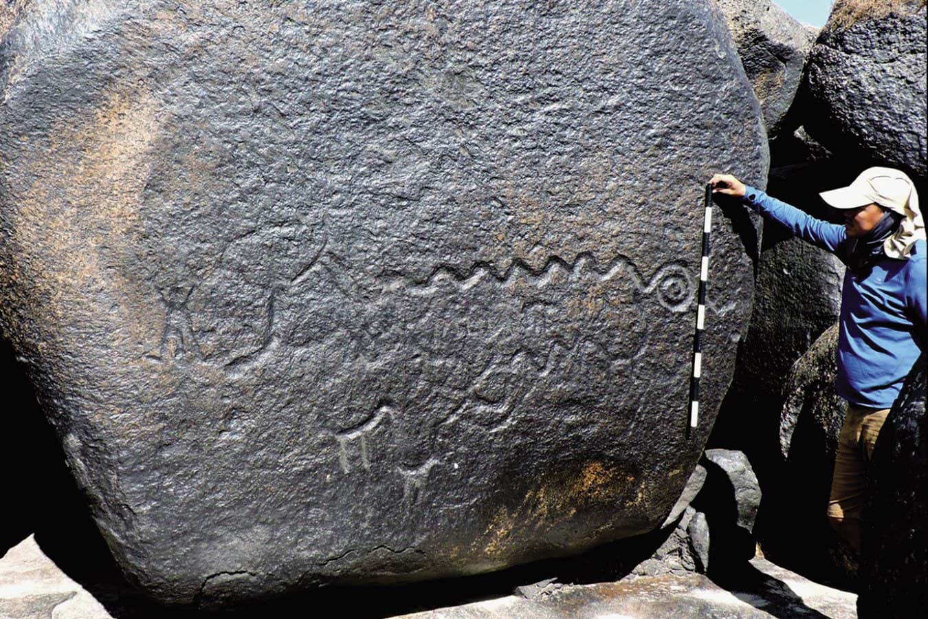 Animal etchings into rocks along the Orinoco River in South America