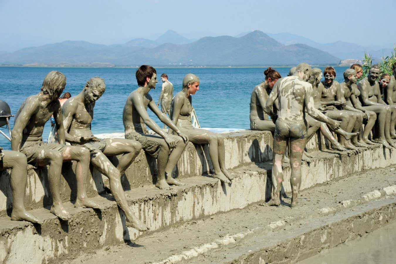 CXRC8E People taking a mud bath, spa on Lake Koycegiz, Sultaniye, near Dalyan, Mugla Province, Turkey, Asia Minor