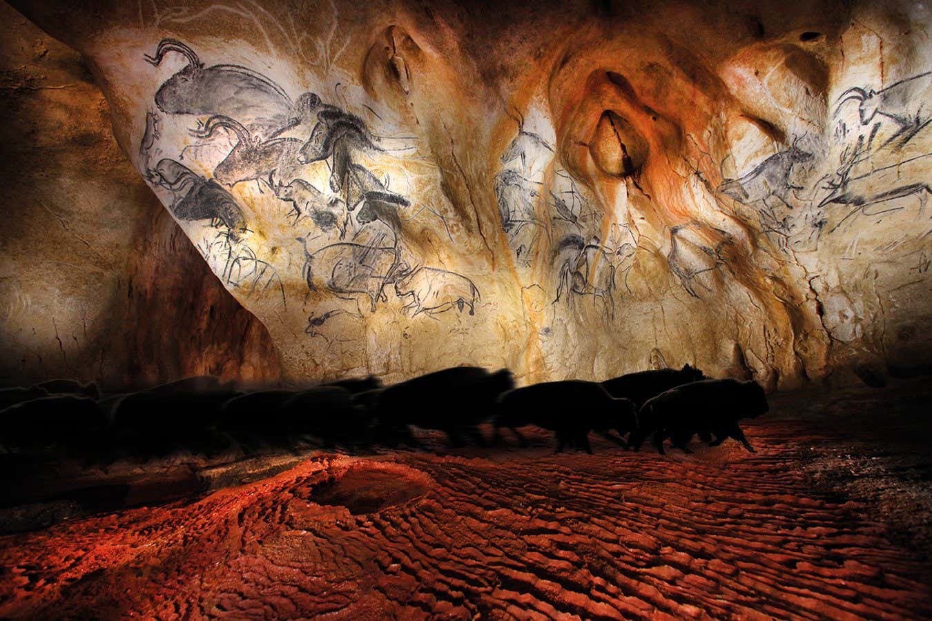 A cave showing ancient rock art