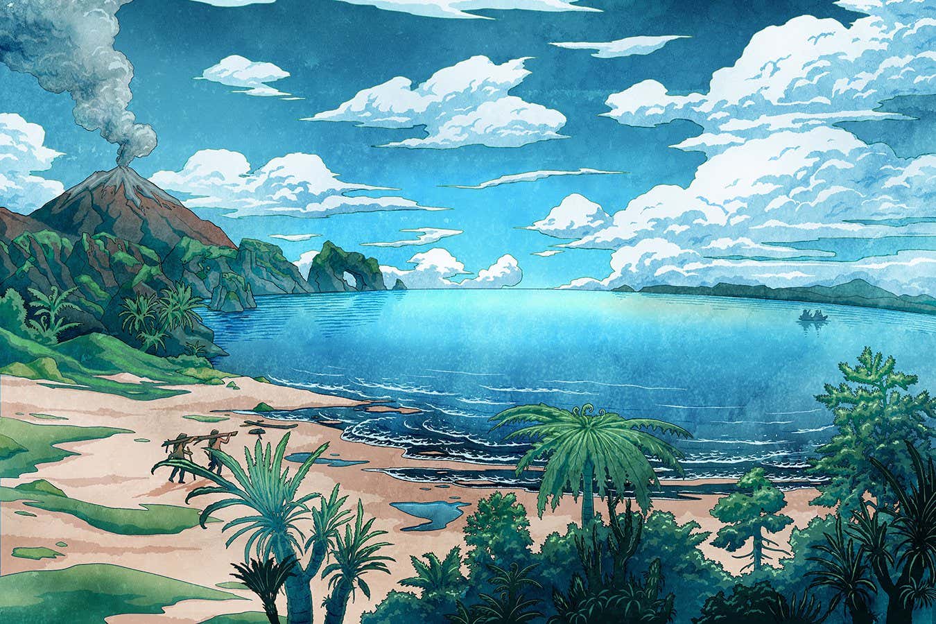 Illustration of sandy beach in bay