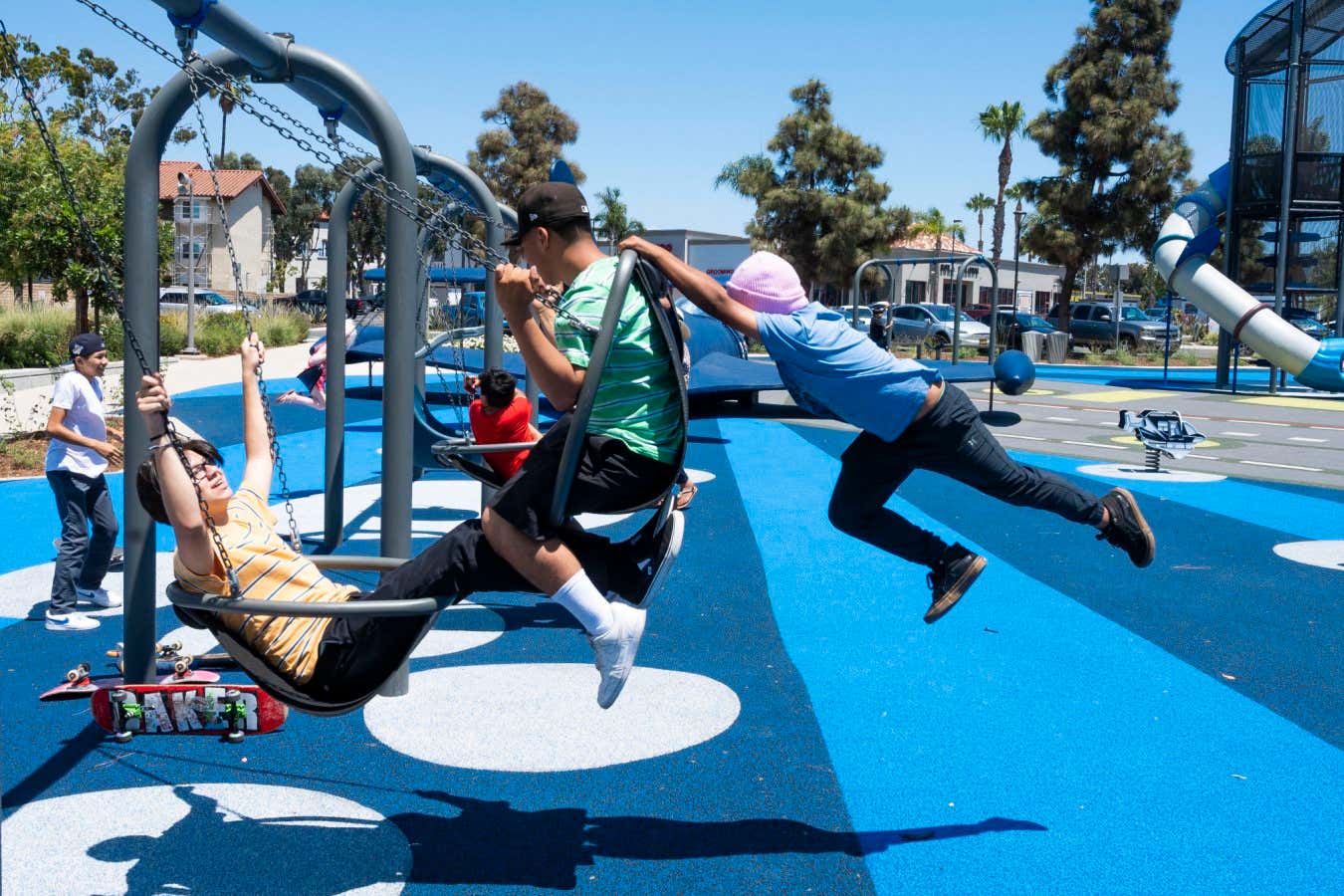 Kids playing on swings