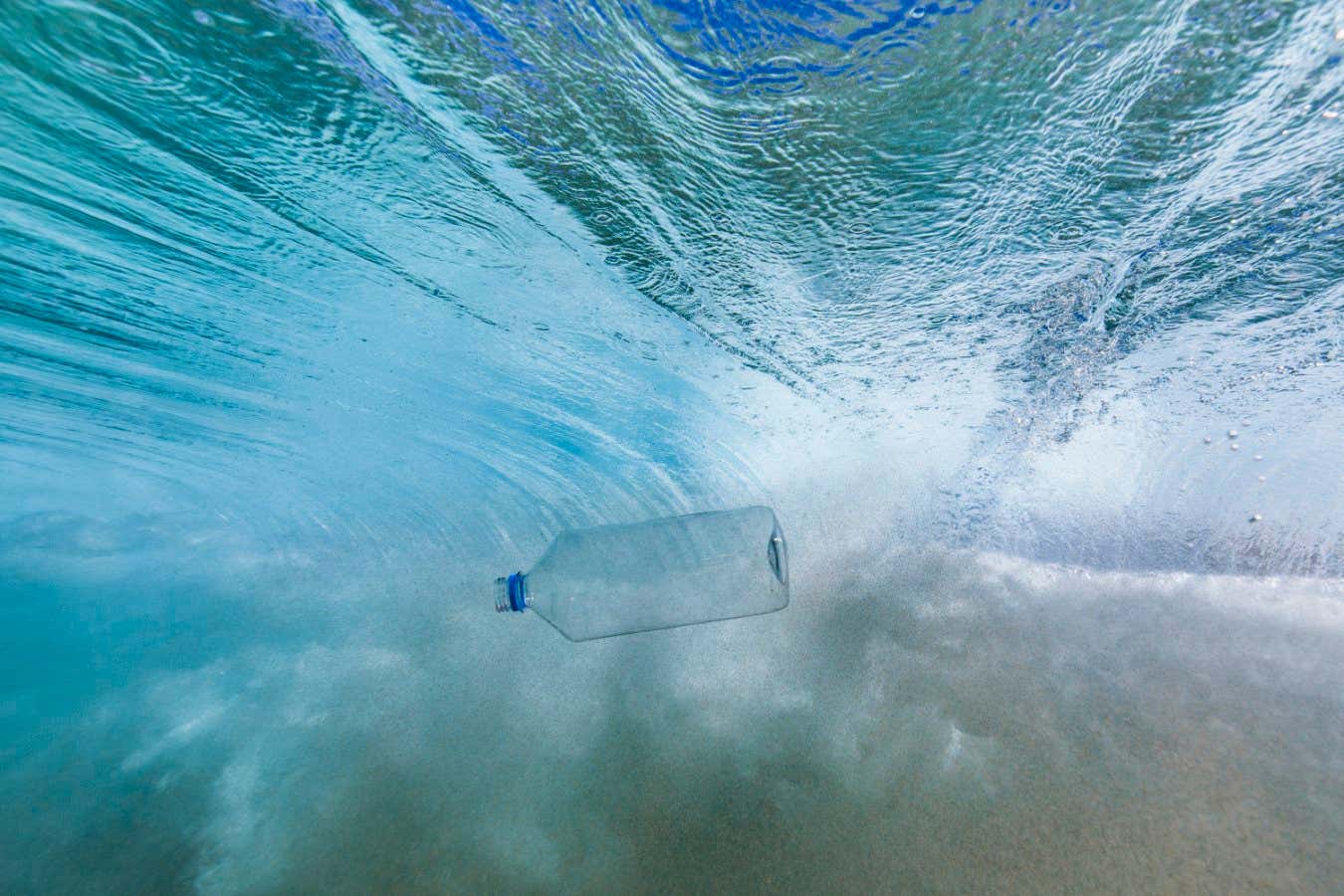 Plastic bottle in a breaking wave