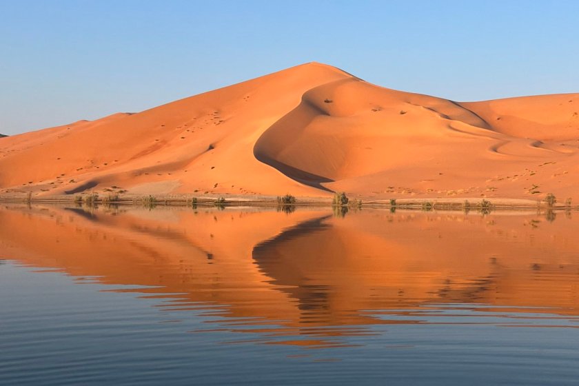 A lake among the dunes of the Rub' al Khali today