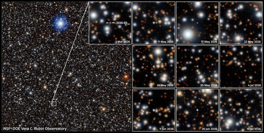 A mosaic of images captured Vera C. Rubin Observatory of the newly discovered dwarf planet candidate 2026 ED138